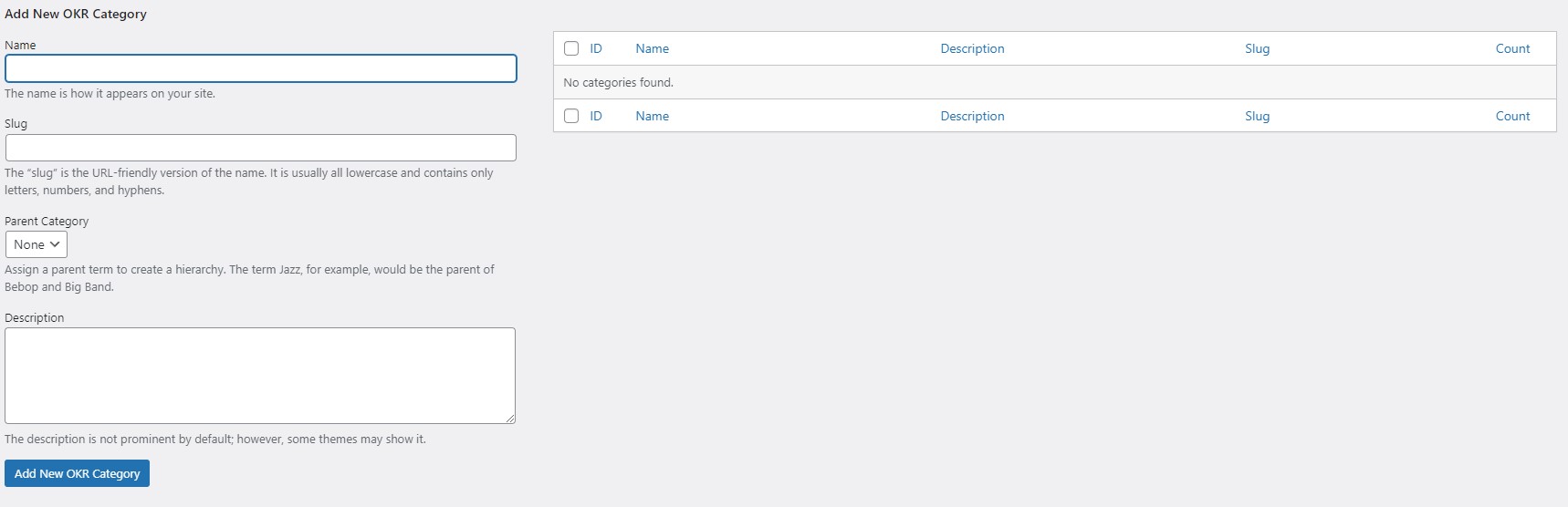 Create OKR Categories