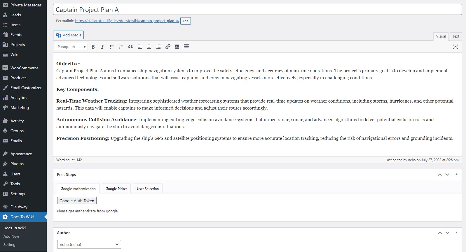 Create Docs to Wiki Post