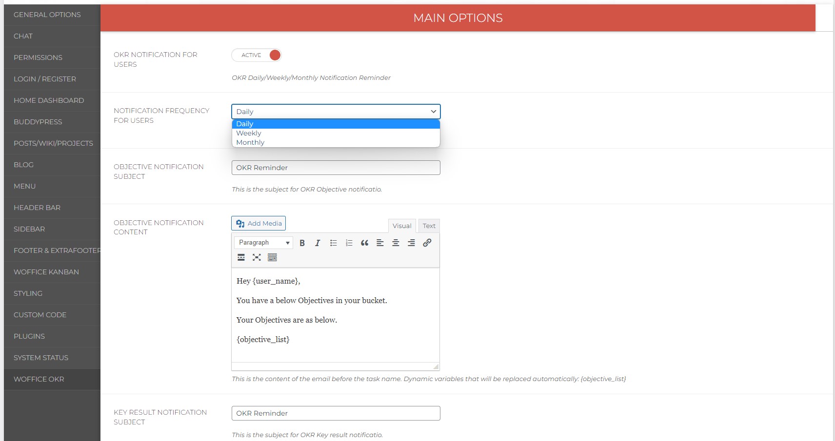 Get Email Notifications for Woffice OKRs